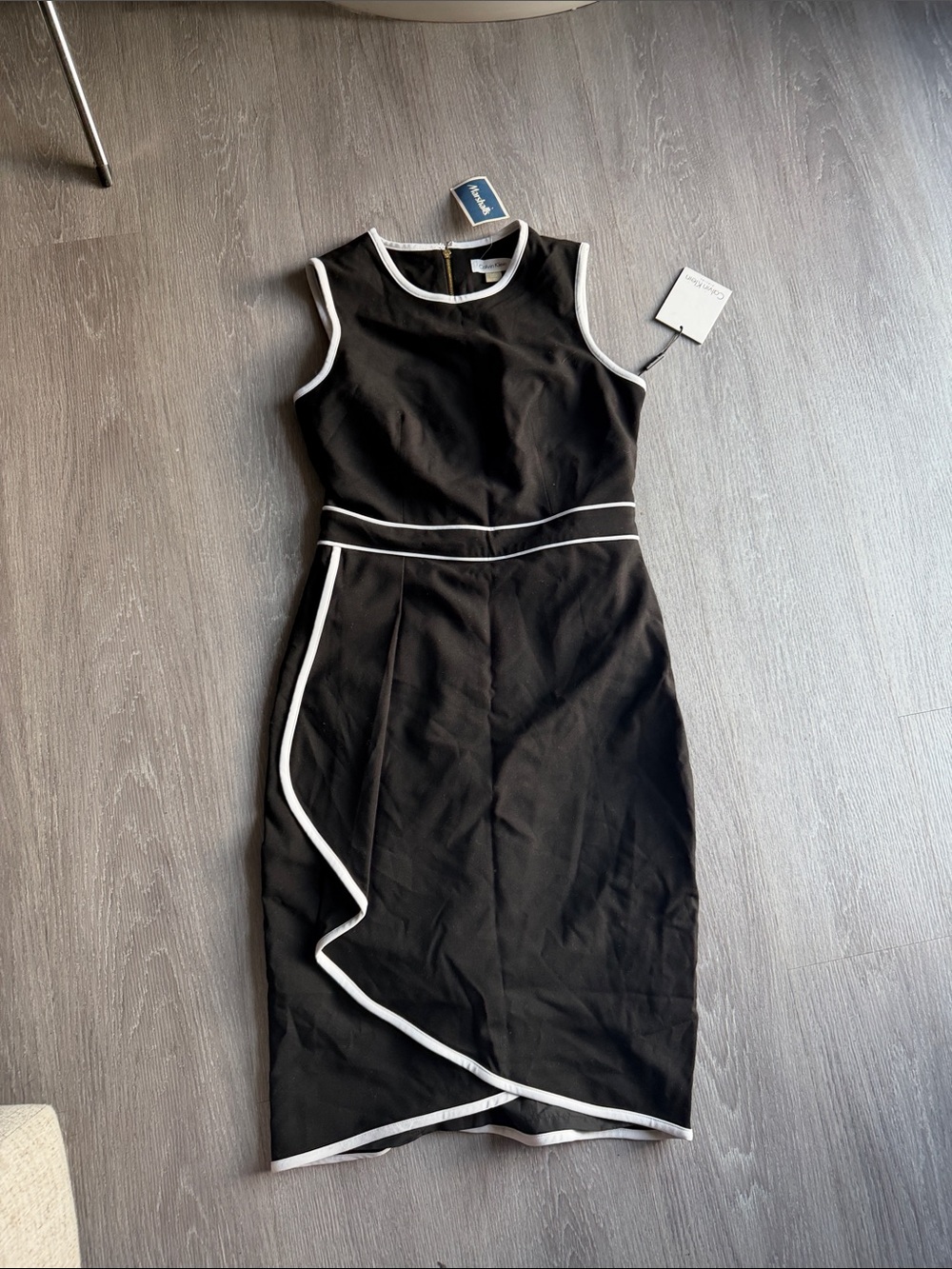 Calvin Klein Black Midi Dress with White Piping/Trim